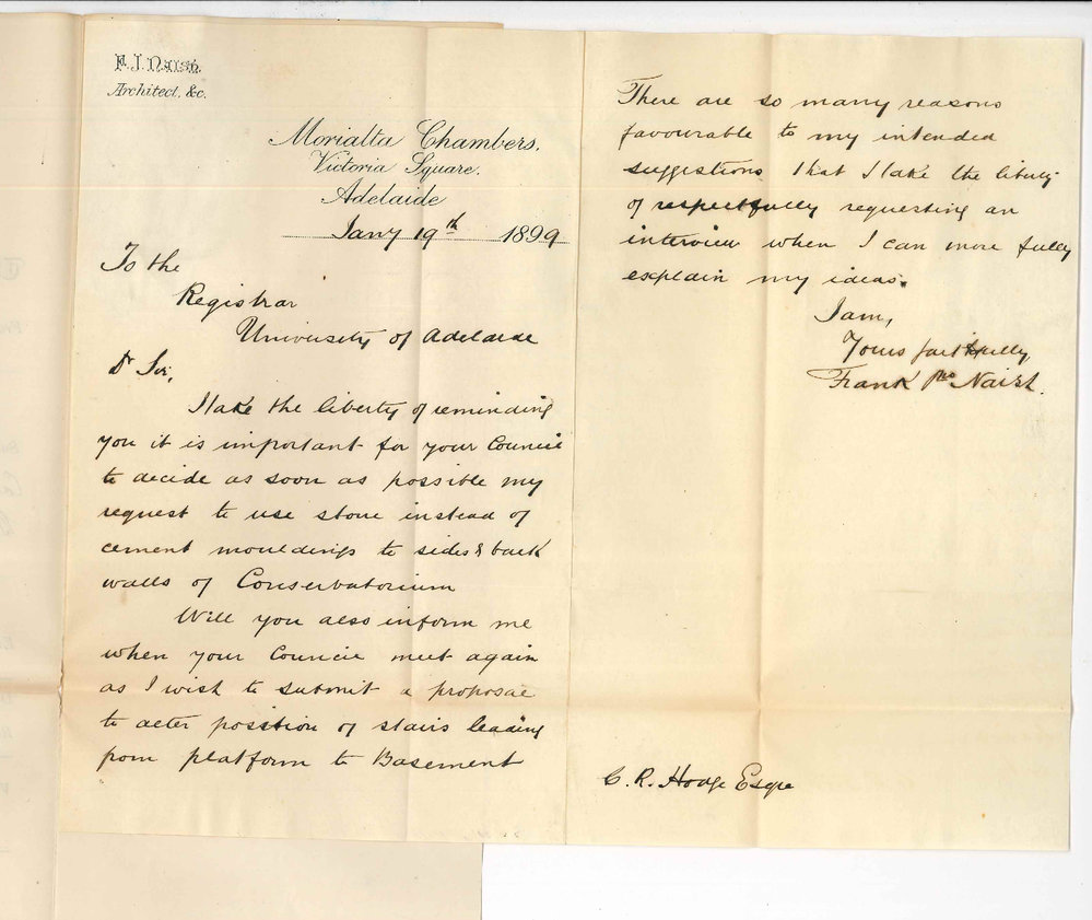 Frank John Naish - Adelaide - Concerning Conservatorium Building