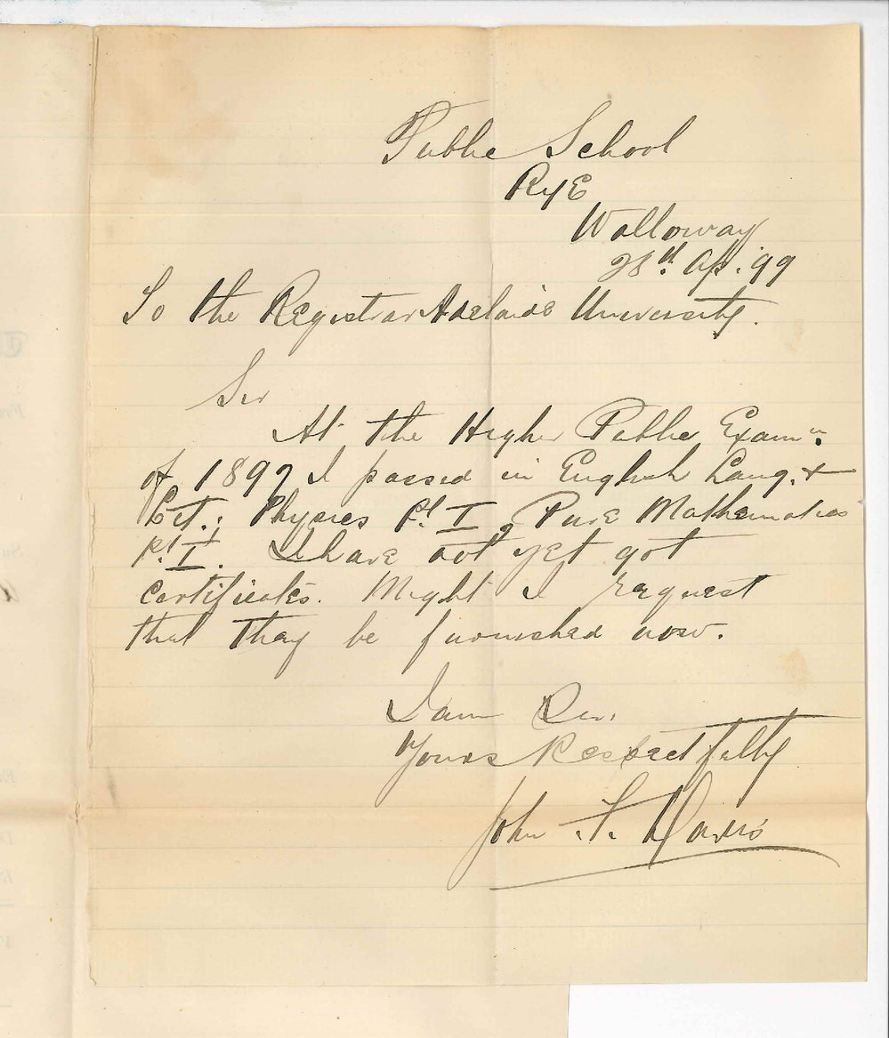 John H Davis - Public School Rye Walloway - Request for Higher Public Certificates