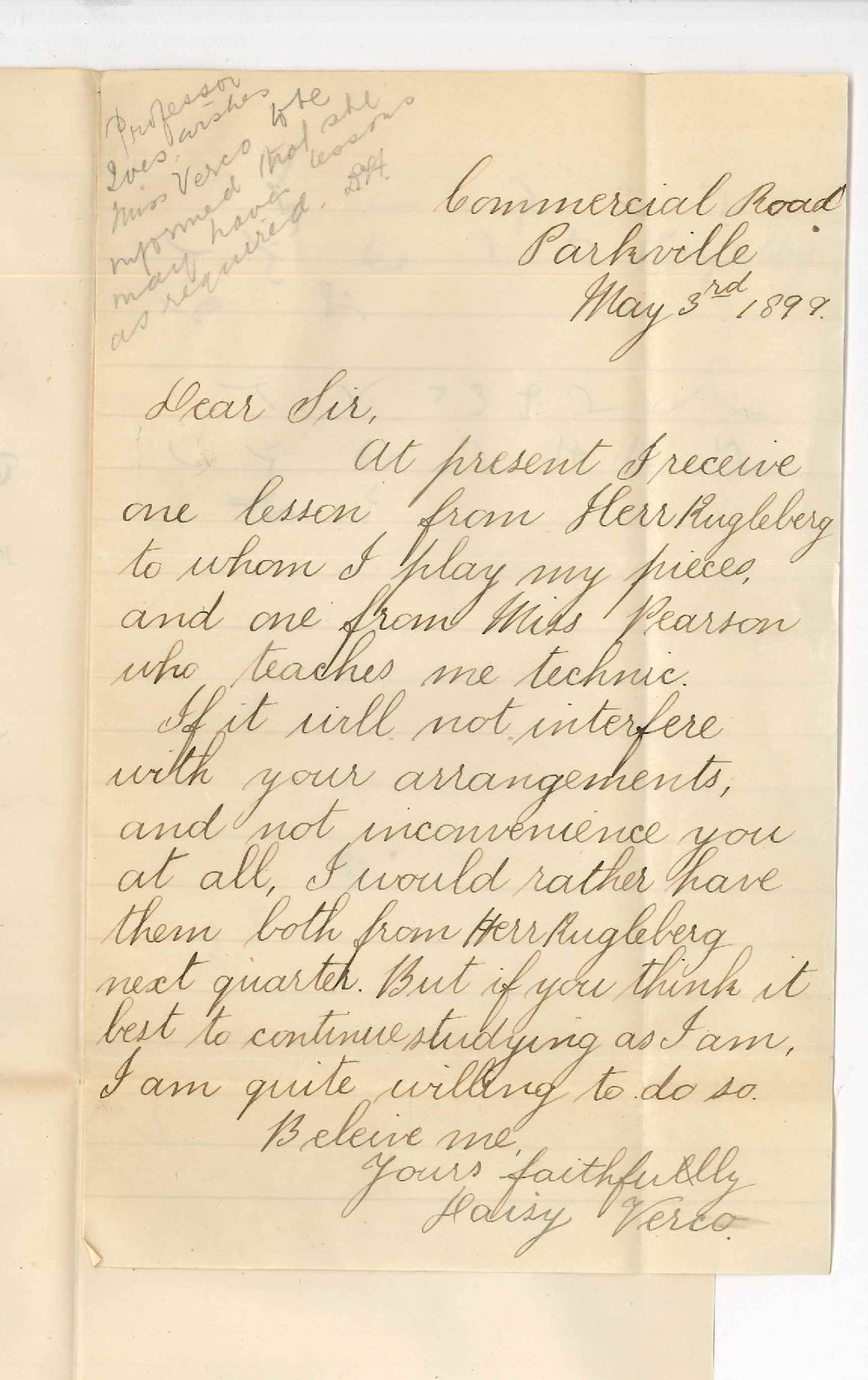 Daisy Verco - Parkville - Studies at Conservatorium would like both lessons from Herr Rugleber