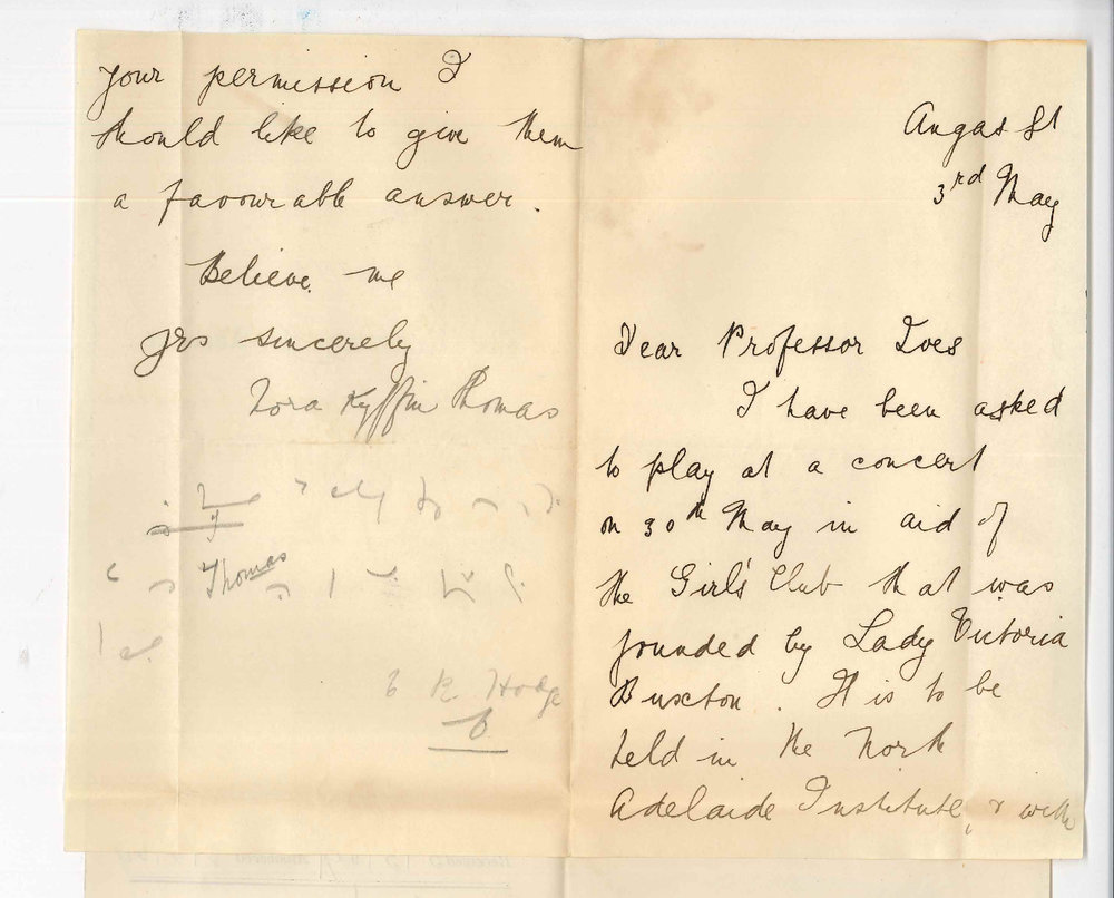 Miss Nora K Thomas - Adelaide - Permission to play at the North Adelaide Institution concert