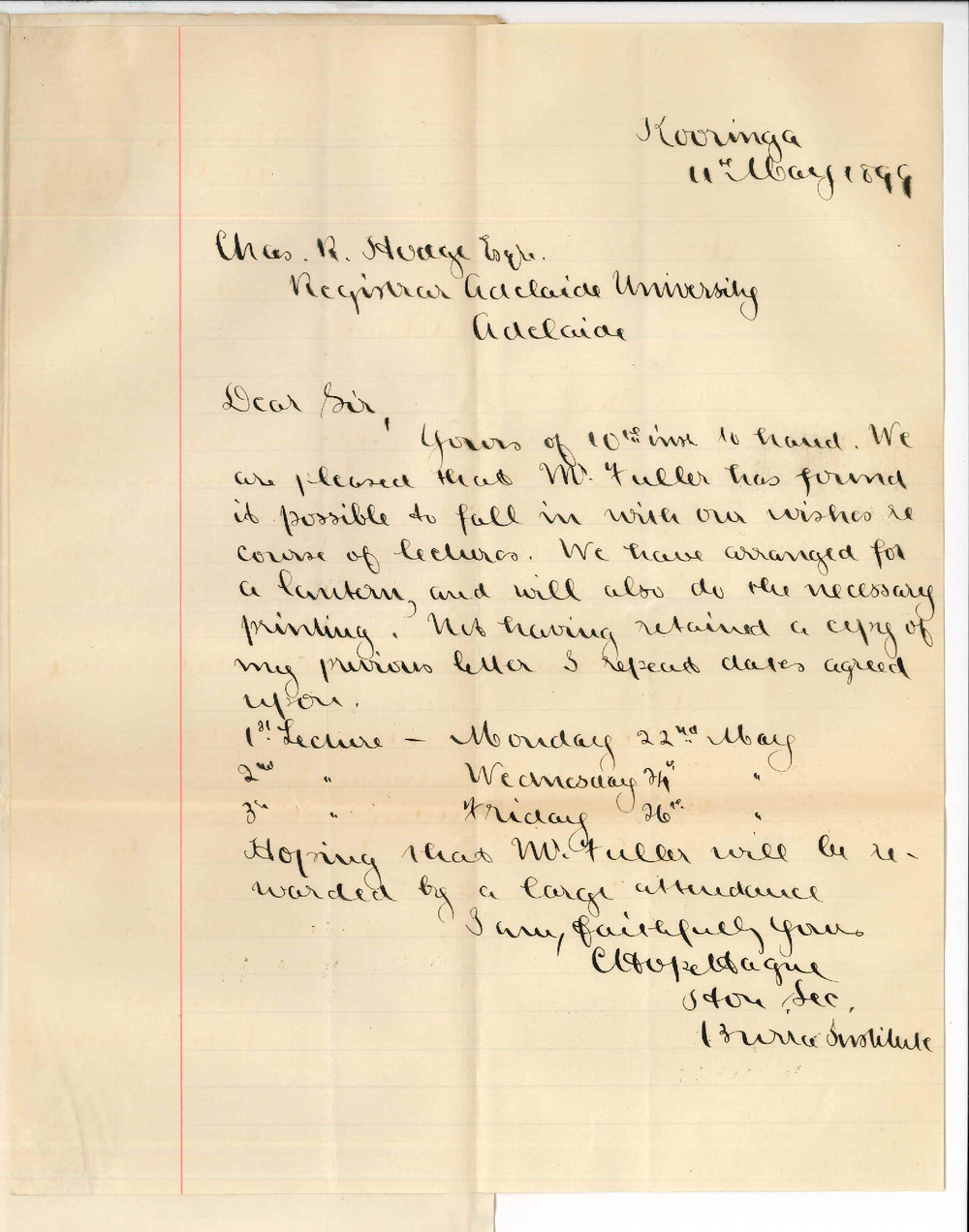 C Hope Hagne - Kooringa - Concerning extension lectures