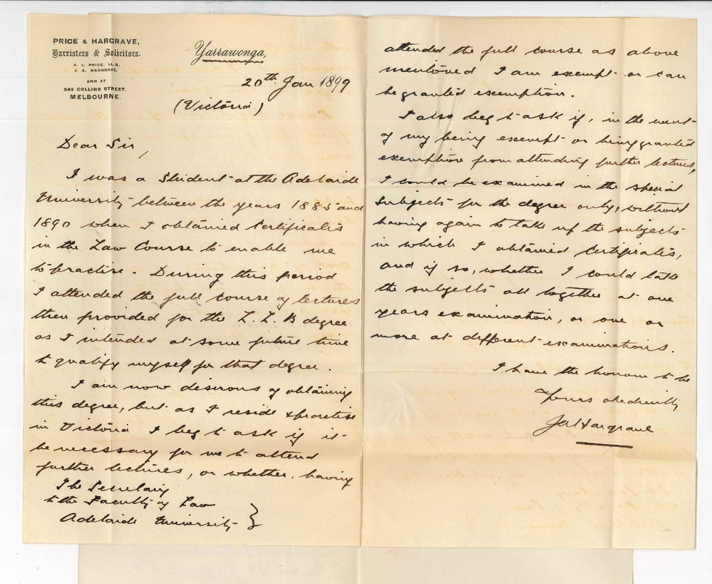 J A Hargrave - Application to sit for LLB Examination without attending Lectures