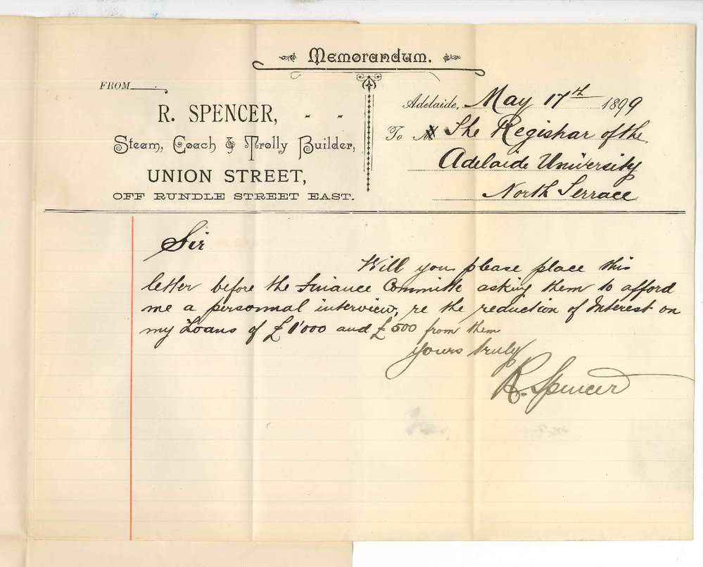 R Spencer - Steam Coach and Trolly Builder - Adelaide - Reduction of interest on loans