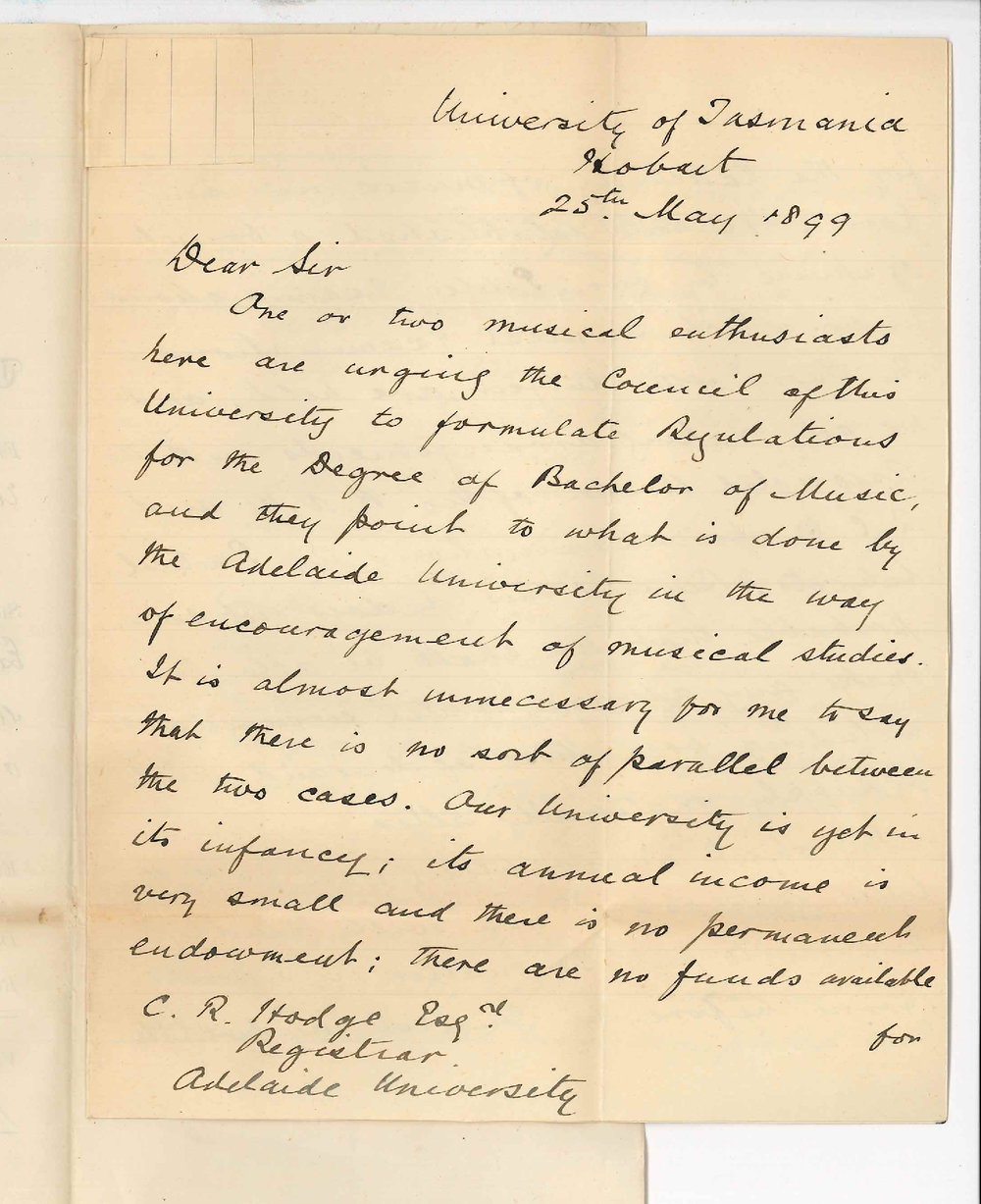 T Stephens - President - Board of Studies University of Tasmania - Particulars of Examinations and Degree of Bachelor of Music