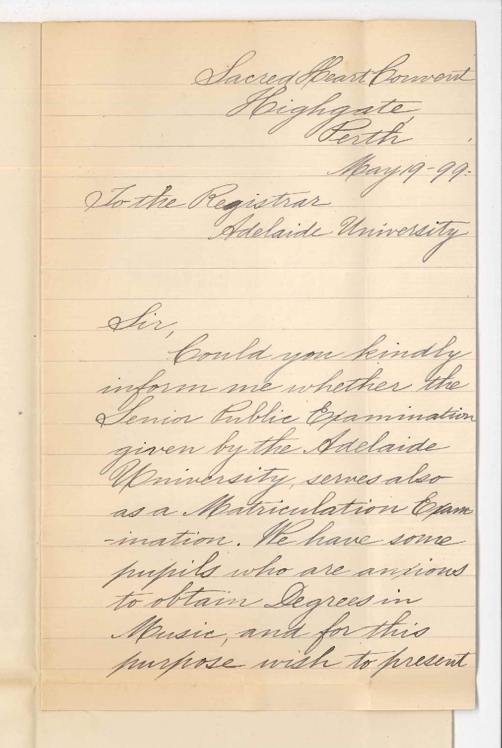 Sacred Heart Convent - Highgate Hill Perth - Particulars of Senior Public Examination