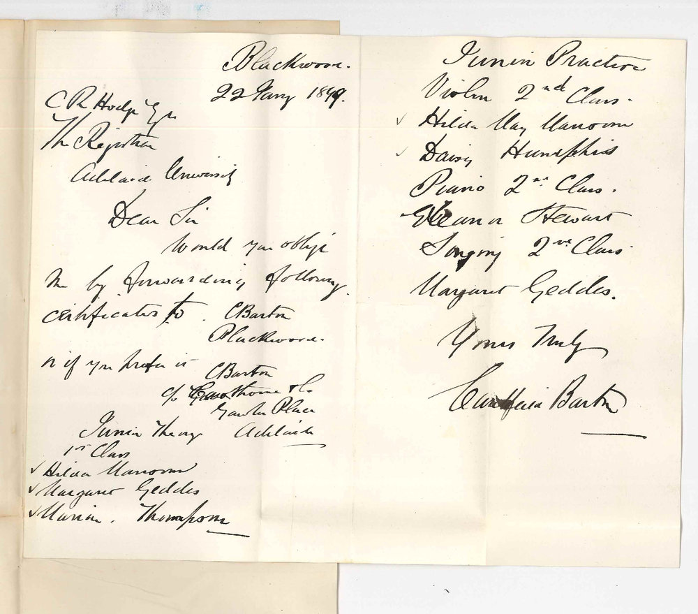 Caulfield Barton - Blackwood - Request for Music Certificates