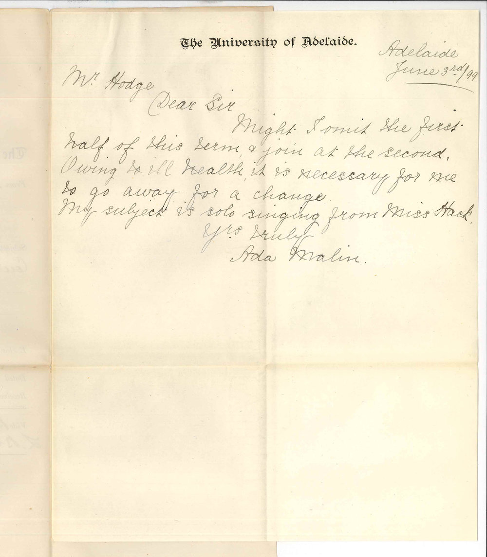 Miss Ada Malin - University - Application for one term leave owing to ill health