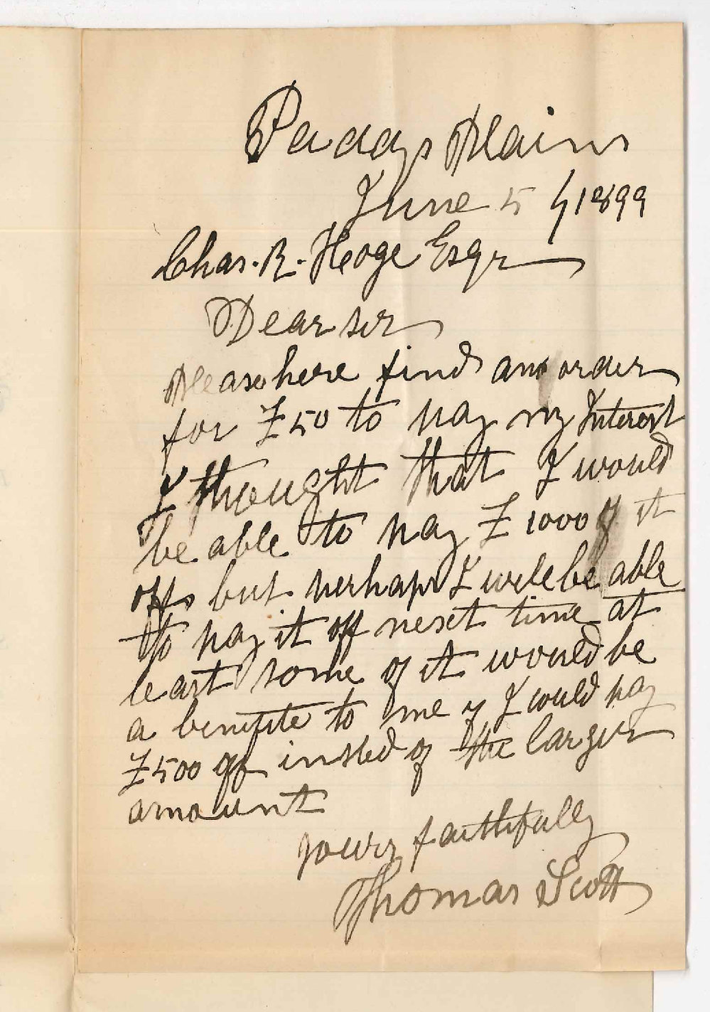 Thomas Scott - Paddys Plains - Forwarding interest on loan