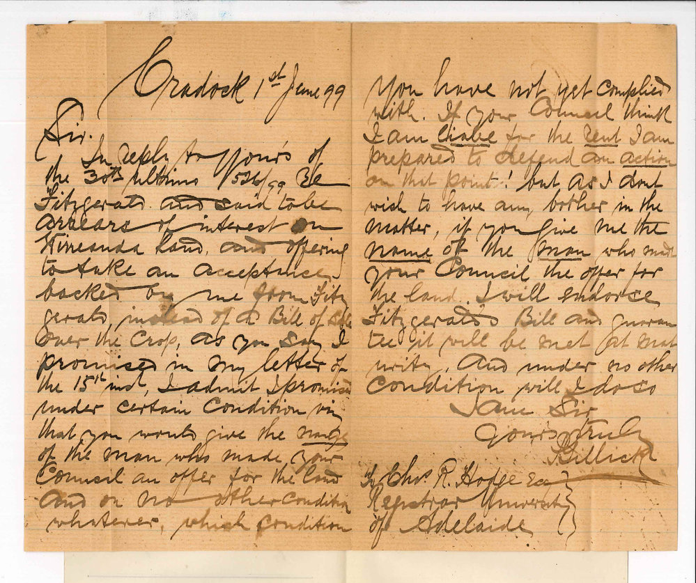 Patrick Gillick - Cradock - Arrears of rent on Wirreanda land