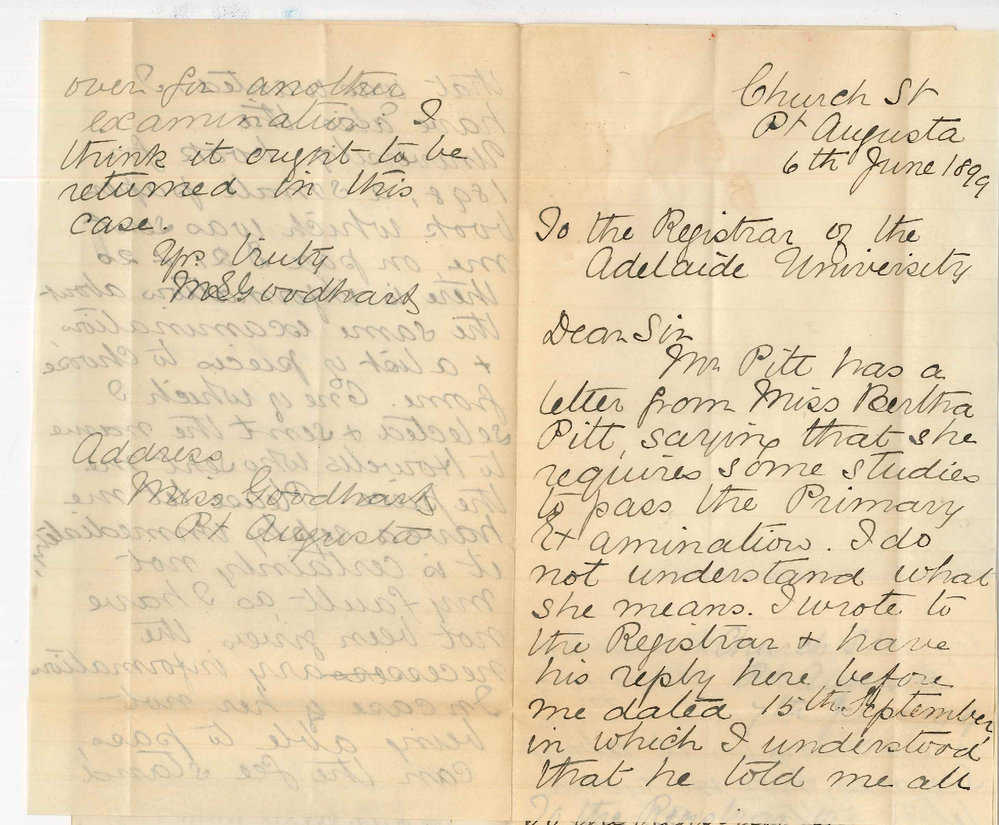 Miss Goodhart - Port Augusta - Miss Bertha Pitt Music Examinations