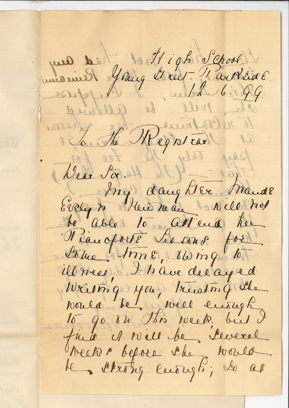 Mrs K J Newman - Parkside - Daughter - Maude Evelyn Newman studies at the Conservatorium