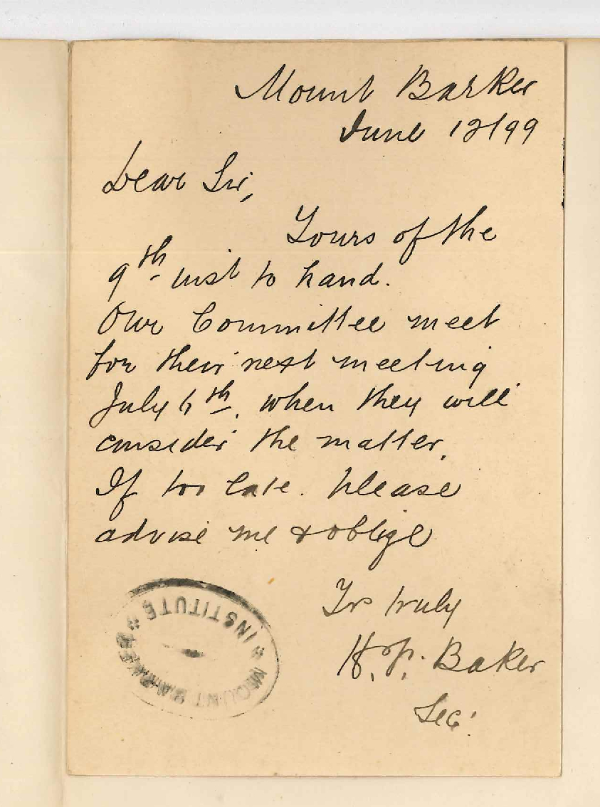 H F Baker - Secretary - Mount Barker Institute - Concerning extension lectures