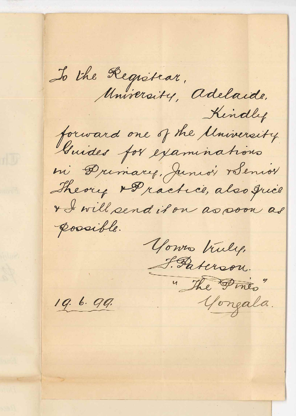 F Paterson - Yongala - Requesting music pamphlet