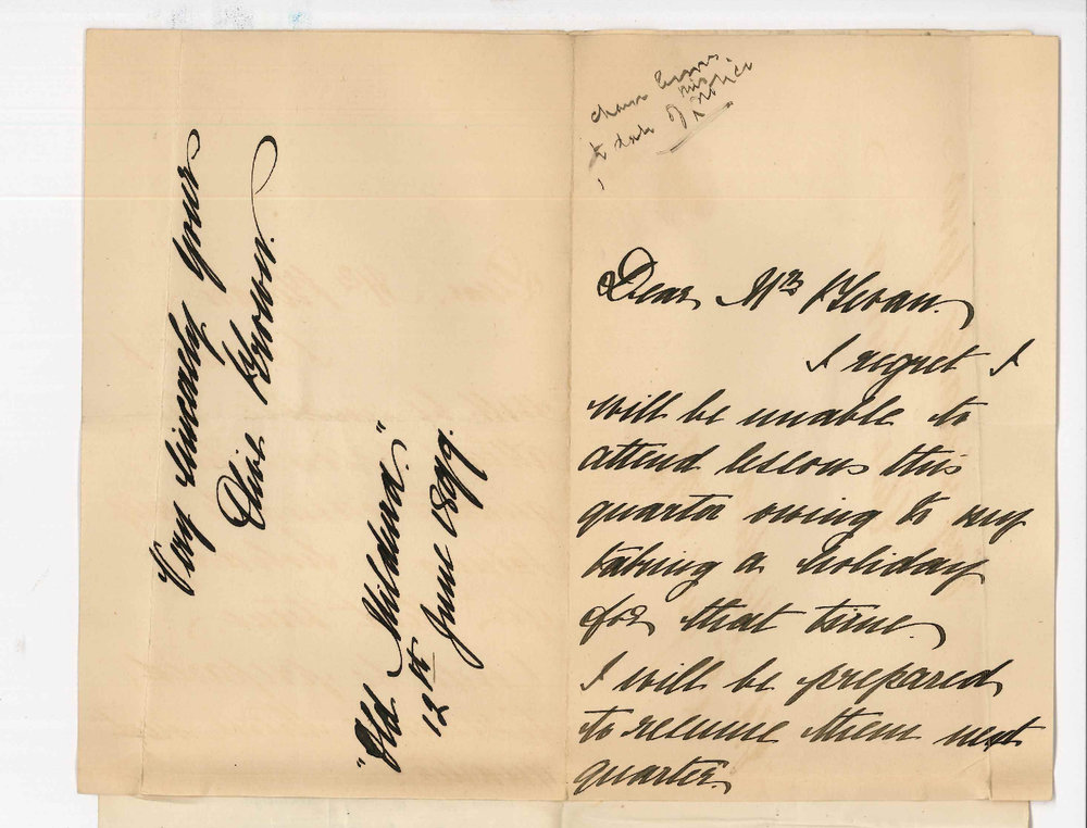 Miss Olive Brown - Old Mildura - Discontinuing singing lessons