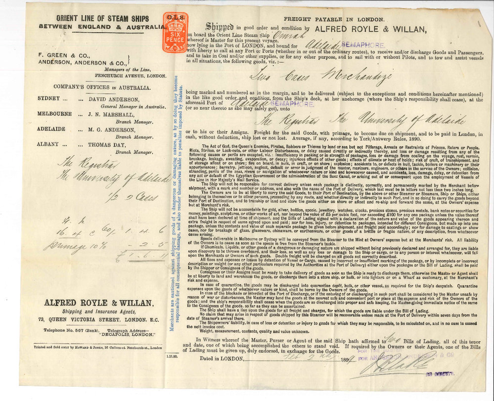 Young J Pentland - London - Forwarding Bill of Lading