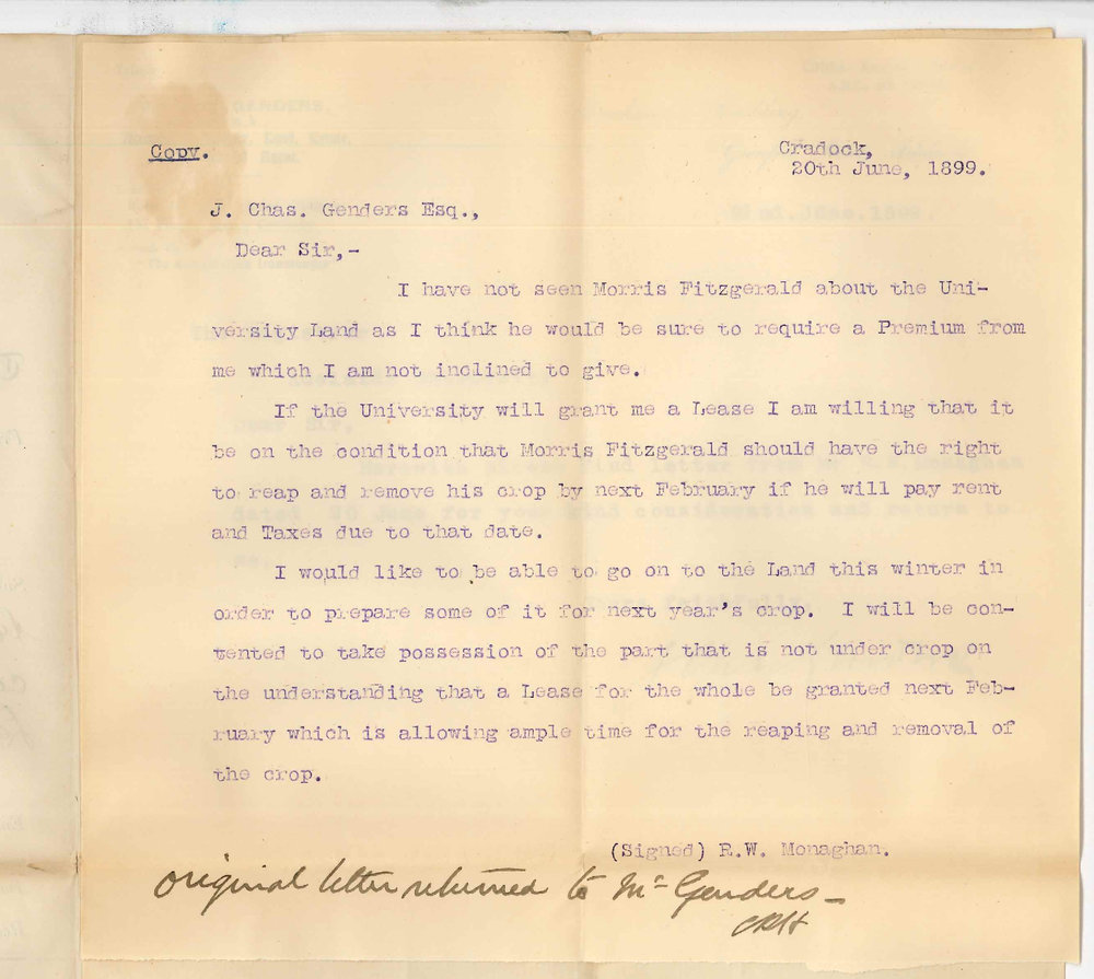 J Charles Genders - Adelaide - Forwarding letter from Mr K W Monaghan concerning Wirreanda Land