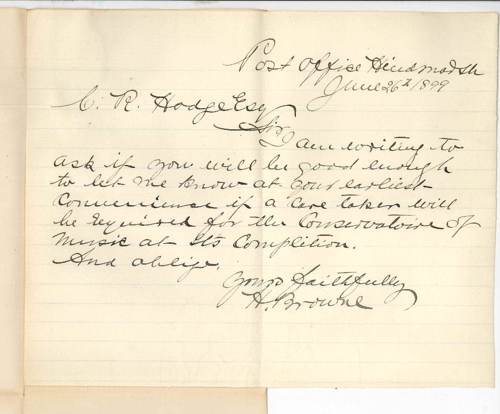 H Browne - Post Office Hindmarsh - Caretaker for Conservatorium