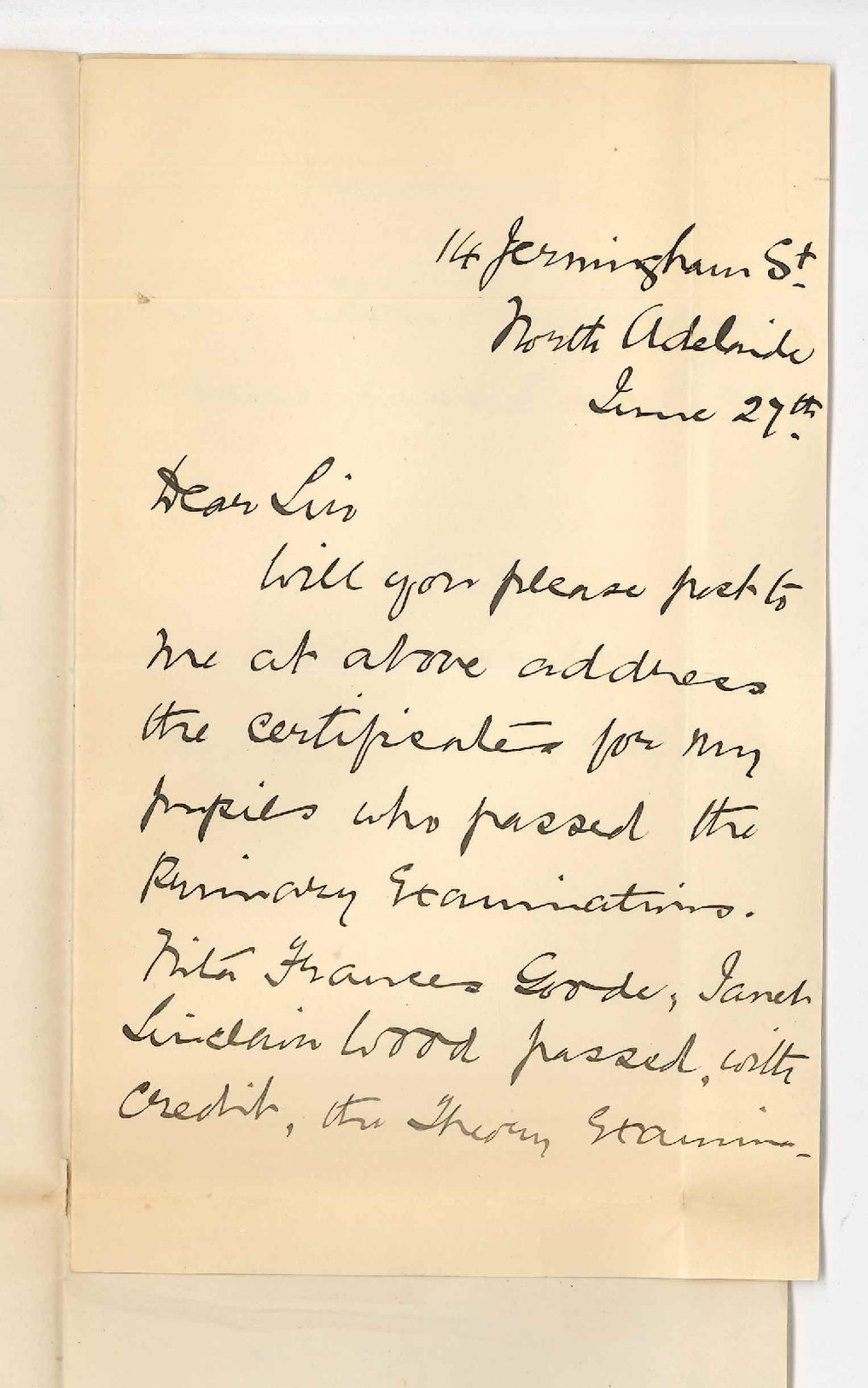 Miss Bessie Scott - Port Pirie - Requesting Certificates