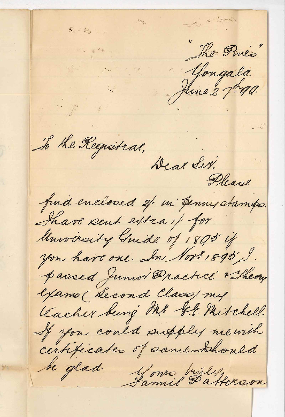 Miss Fannie Patterson - Yongala - Requesting Music Certificates