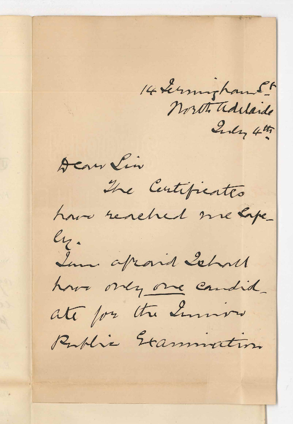 Miss Bessie Scott - Port Pirie - Acknowledging receipt of certificates and requesting information Junior Public