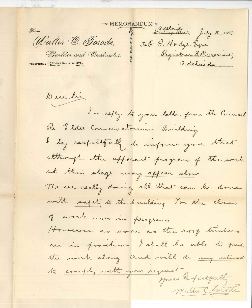 Walter C Torode - Adelaide - Conservatorium Building work in progress