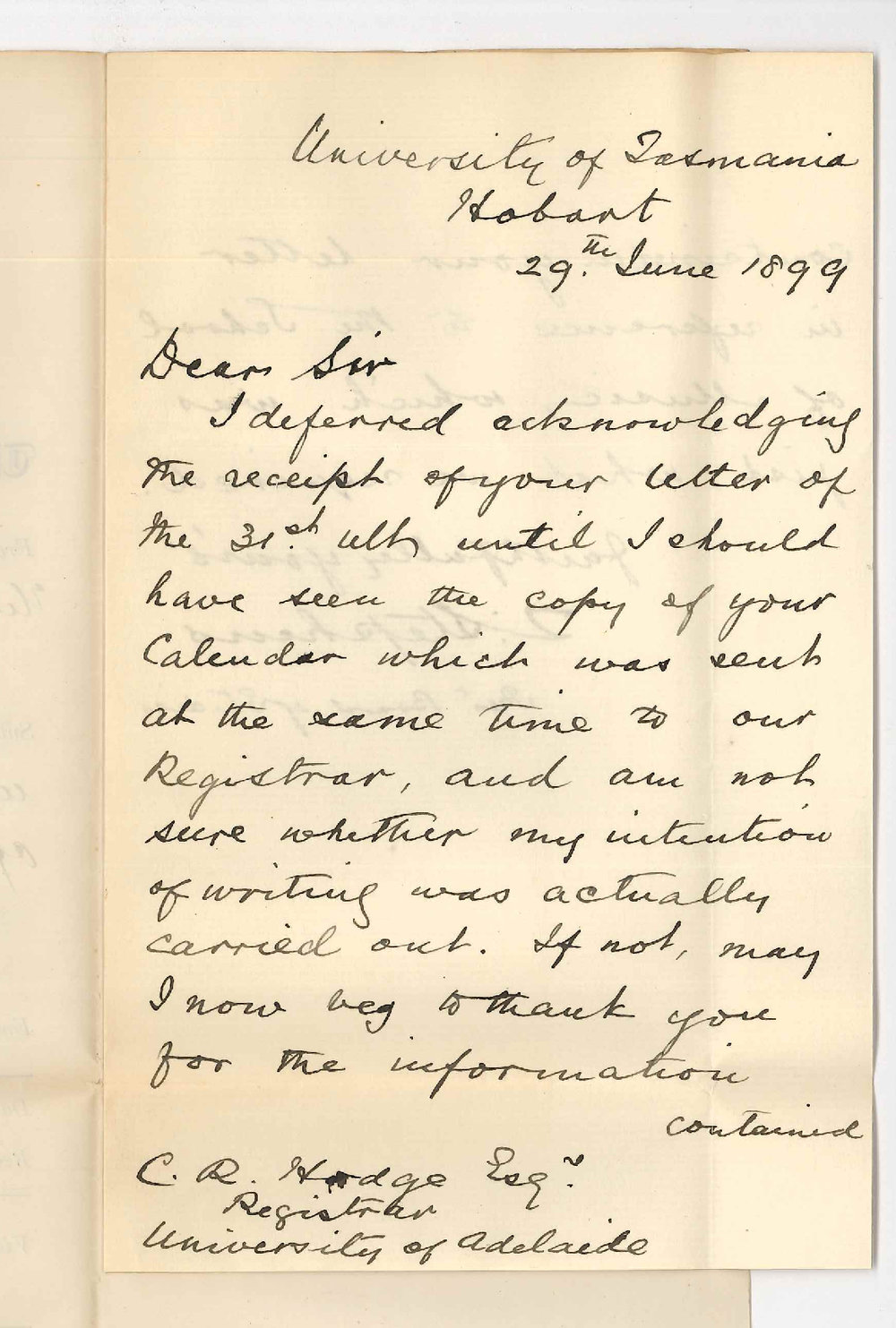 T Stephens - University of Tasmania - Thanks for information re School of Music