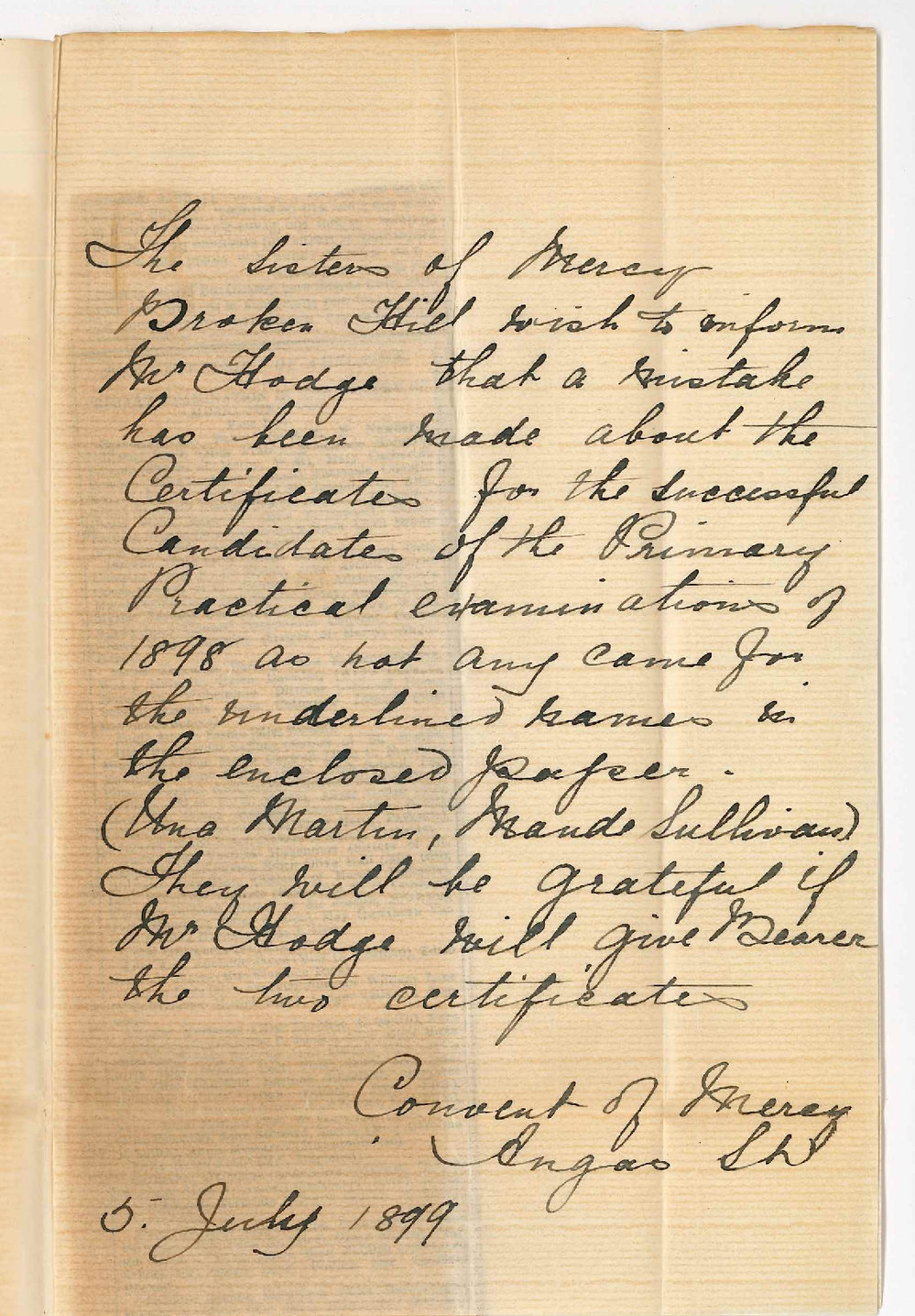 Sisters of Mercy - Broken Hill - Requesting Music Certificates