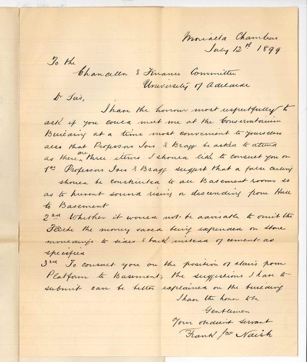 Frank John Naish - Morialta Chambers - Concerning Conservatorium Building