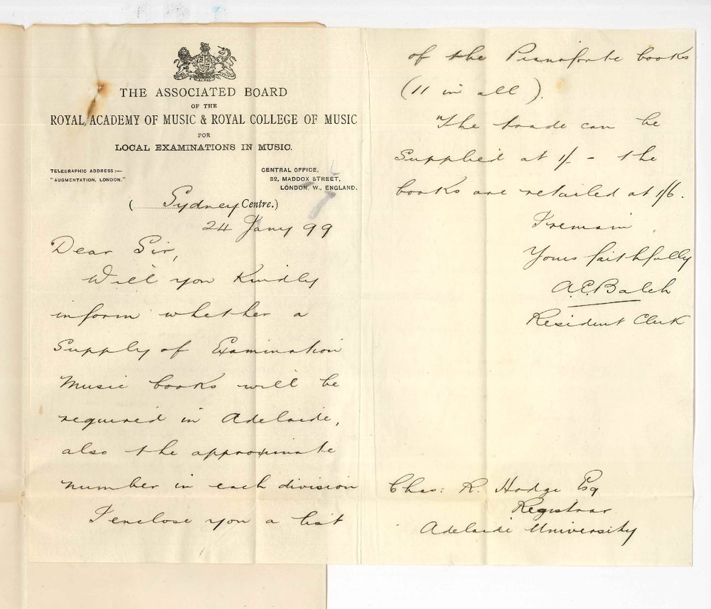 A E Balch - Sydney - Supply of Examination Music Books