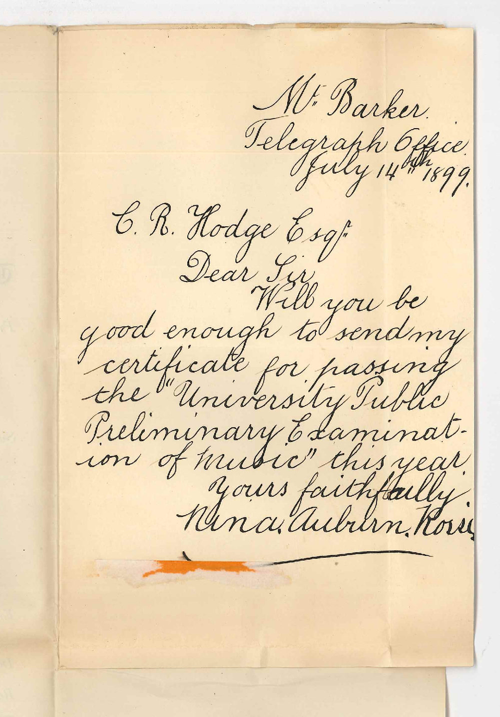 Miss Nina Auburn Rossi - Mount Barker - Requesting Certificate