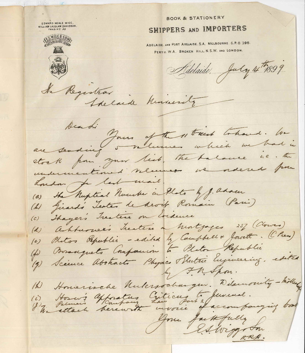 E S Wigg and Son - Adelaide - Books for Library