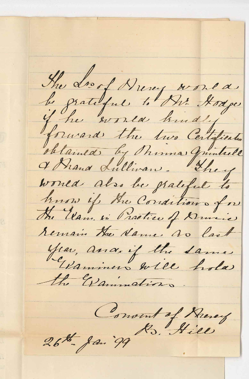 Convent of Mercy - Broken Hill - Request for Music Certificates