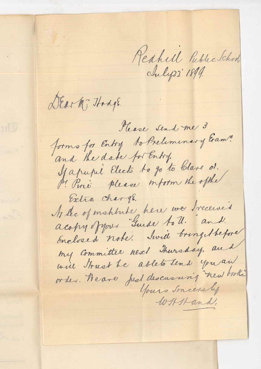 W H Hand - Redhill Public School - Concerning Preliminary Examination