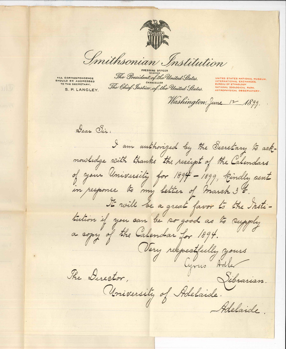 Syrus Adler - Smithsonian Institution - Washington USA - Thanks for Calendars