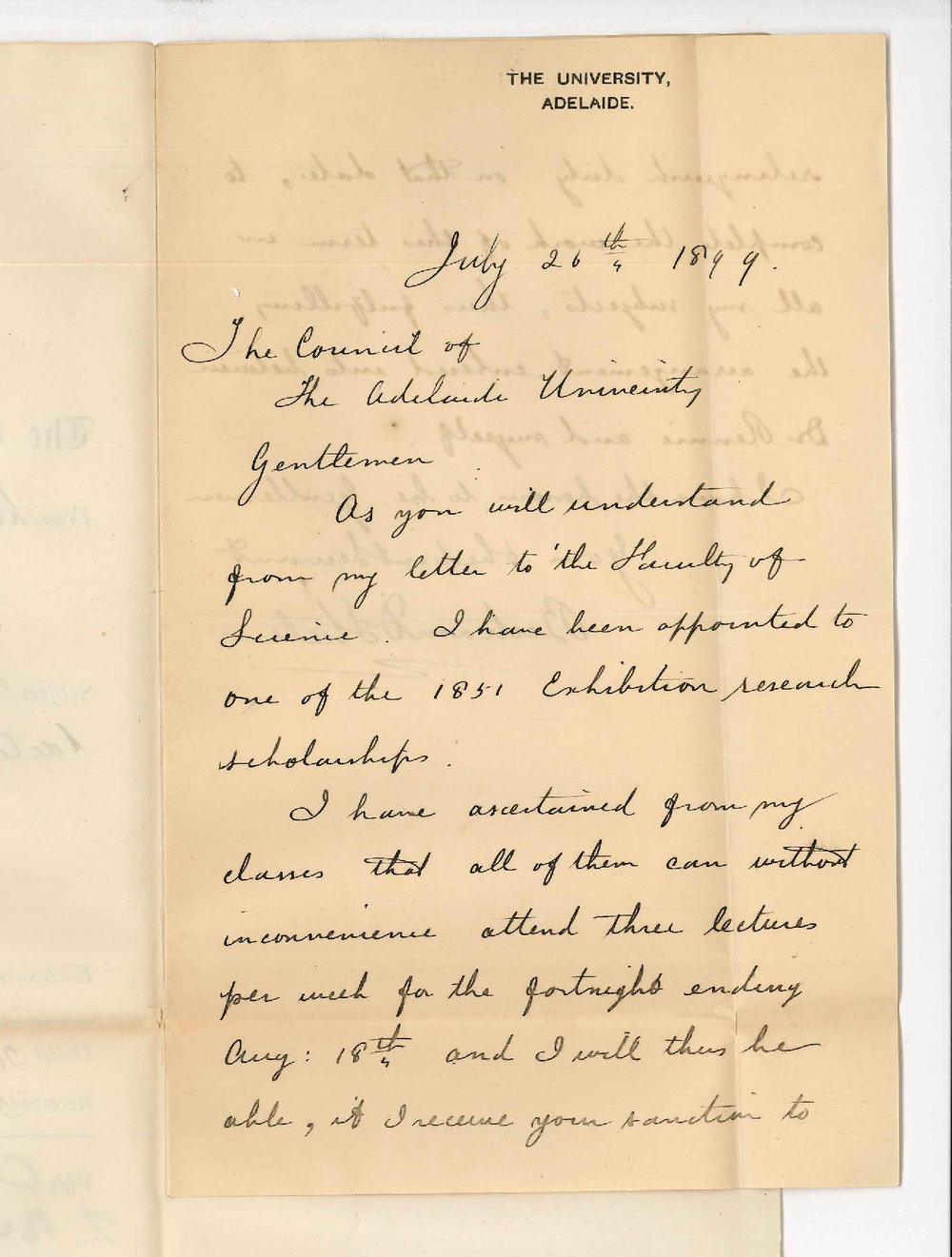 Bertram D Steele - University - Permission to leave Adelaide on 18 August