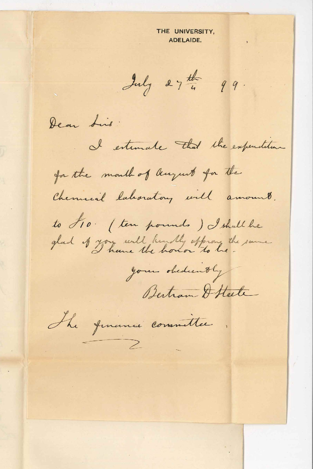 Bertram D Steele - University - Requesting &pound;10 for Chemical Laboratory