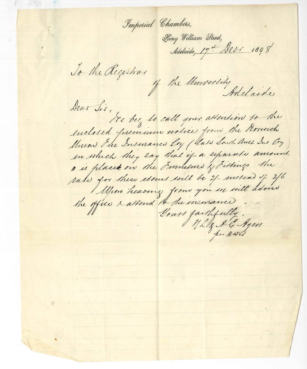 H L and A E Ayers - Adelaide - Concerning Insurance Policy