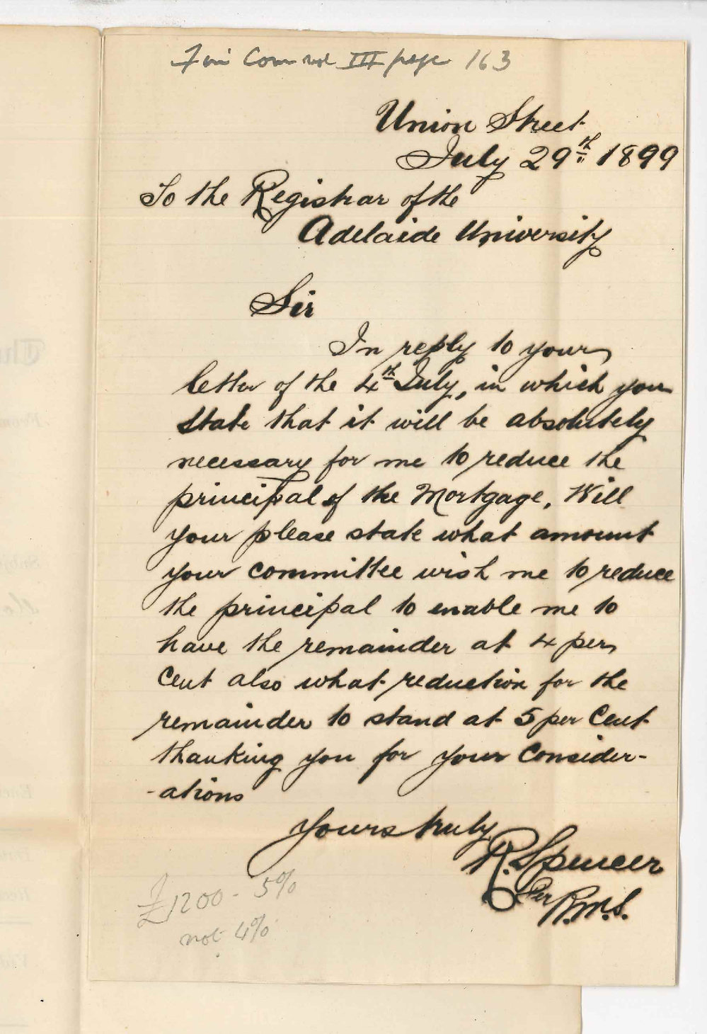 R Spencer - Adelaide - Concerning Loans on Mortgage