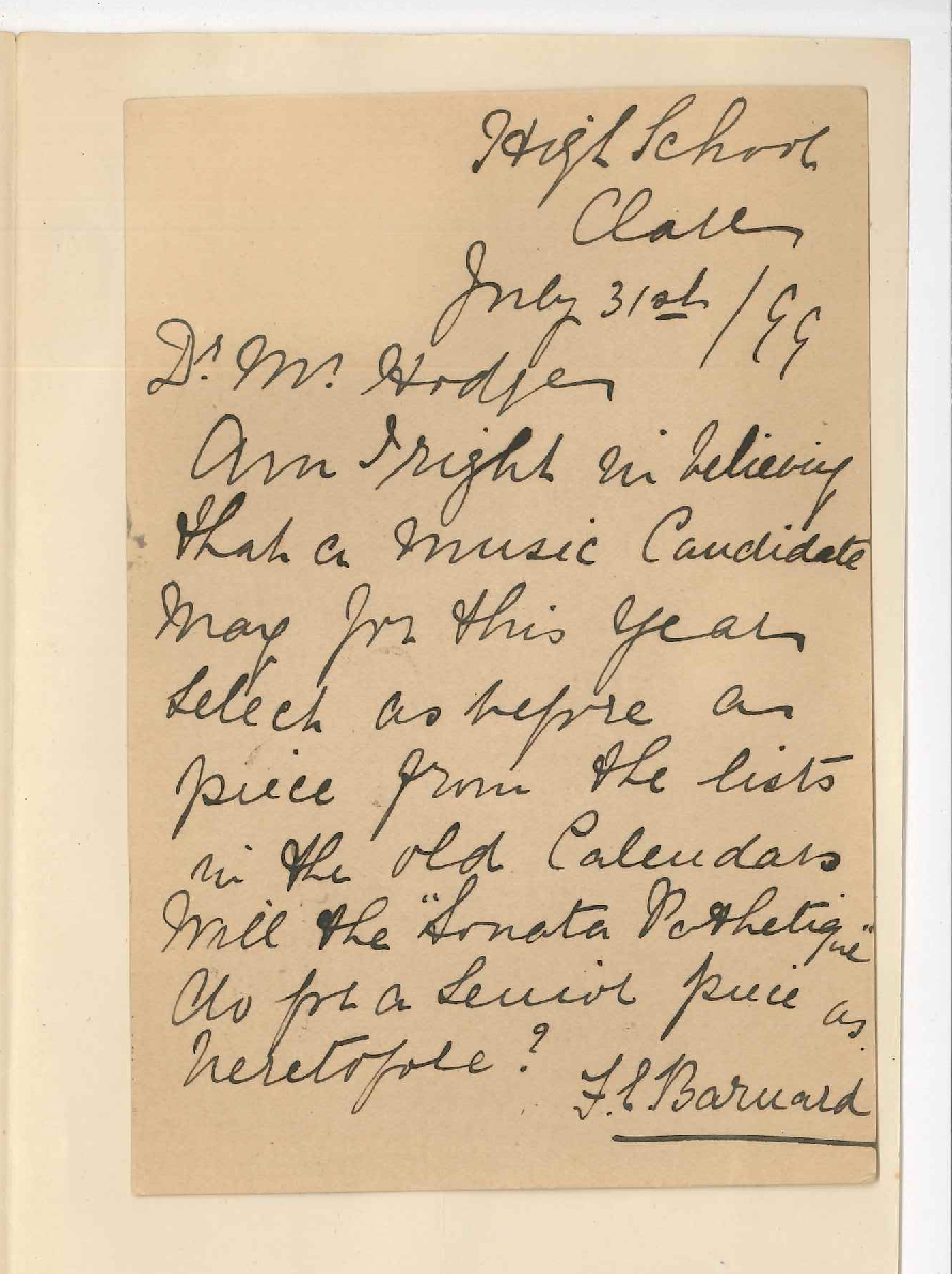 Frances E Barnard - Clare - Music Examinations