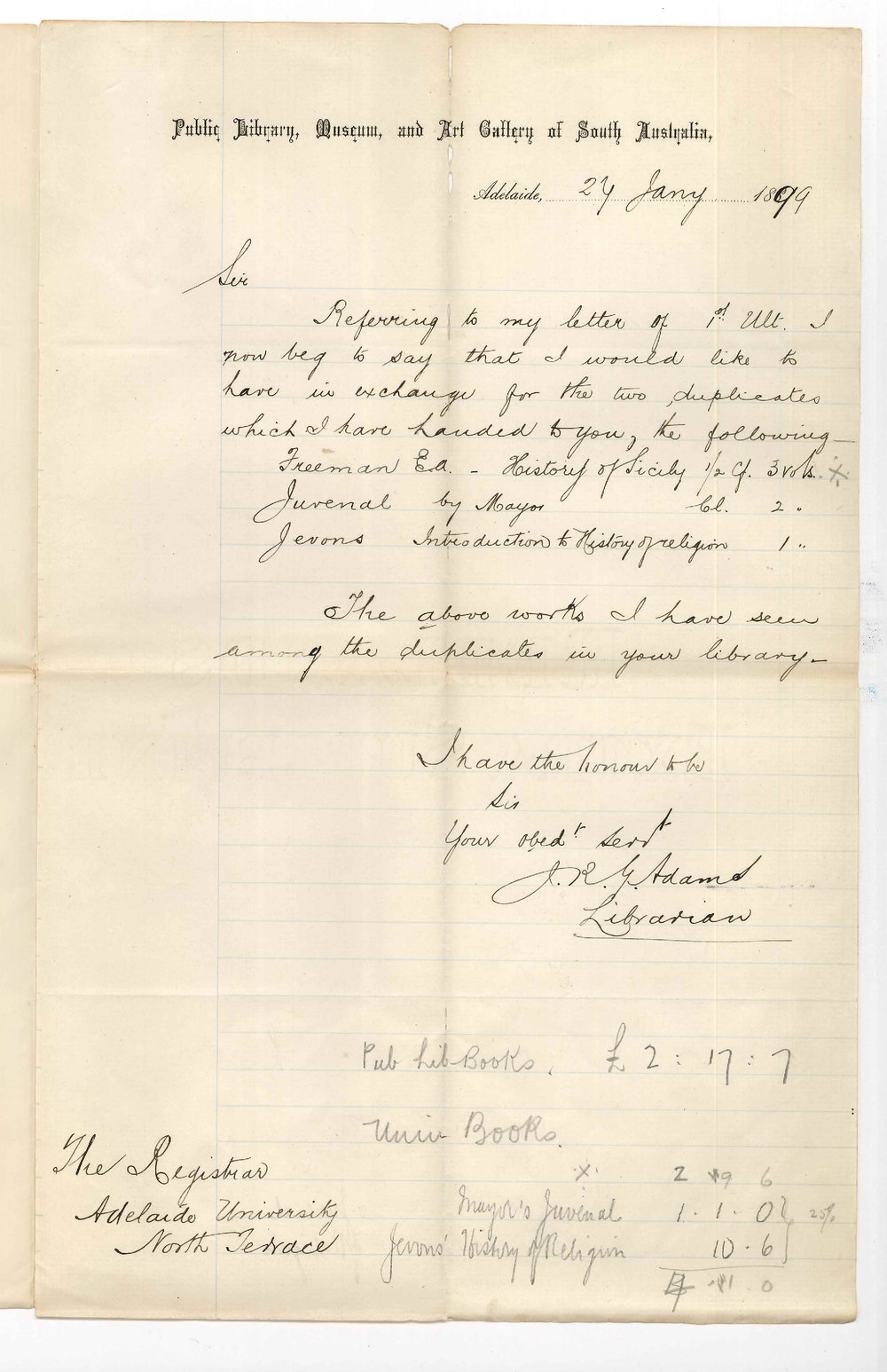 Joseph Robert George Adams - Public Library - Concerning books from Library