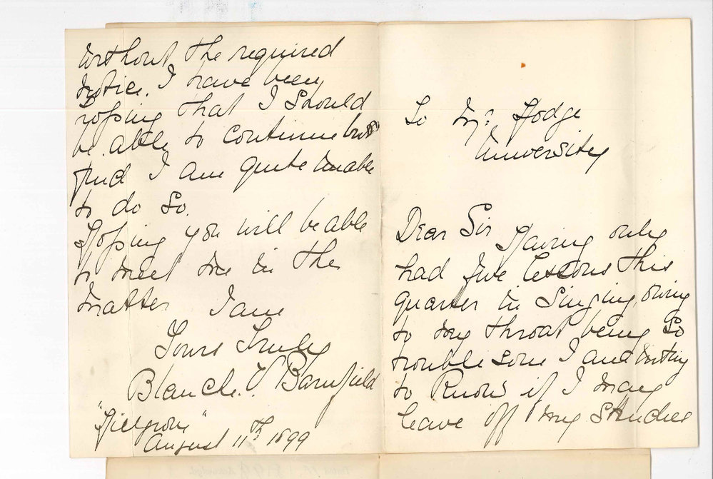 Miss Blanche V Barnfield - Hillgrove - Lessons at the Conservatorium