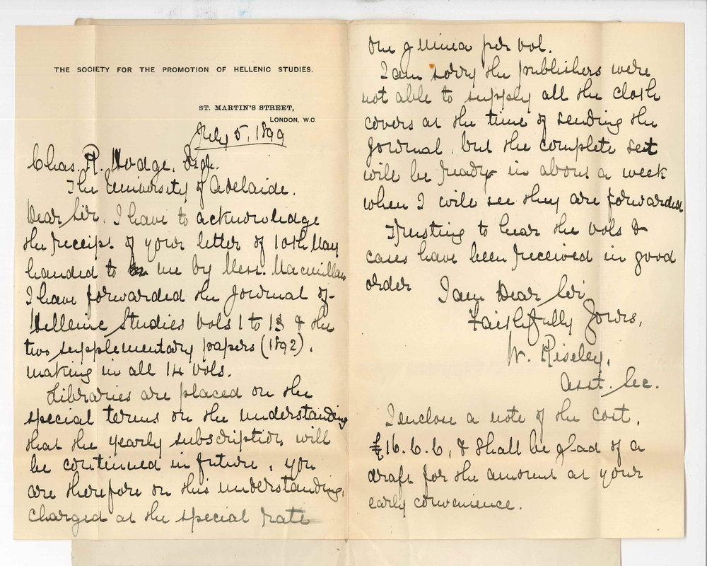 W Riseley - Society for the Promotion of Hellenic Studies London - Forwarding Journal of Hellenic Studies Volumes 1-13