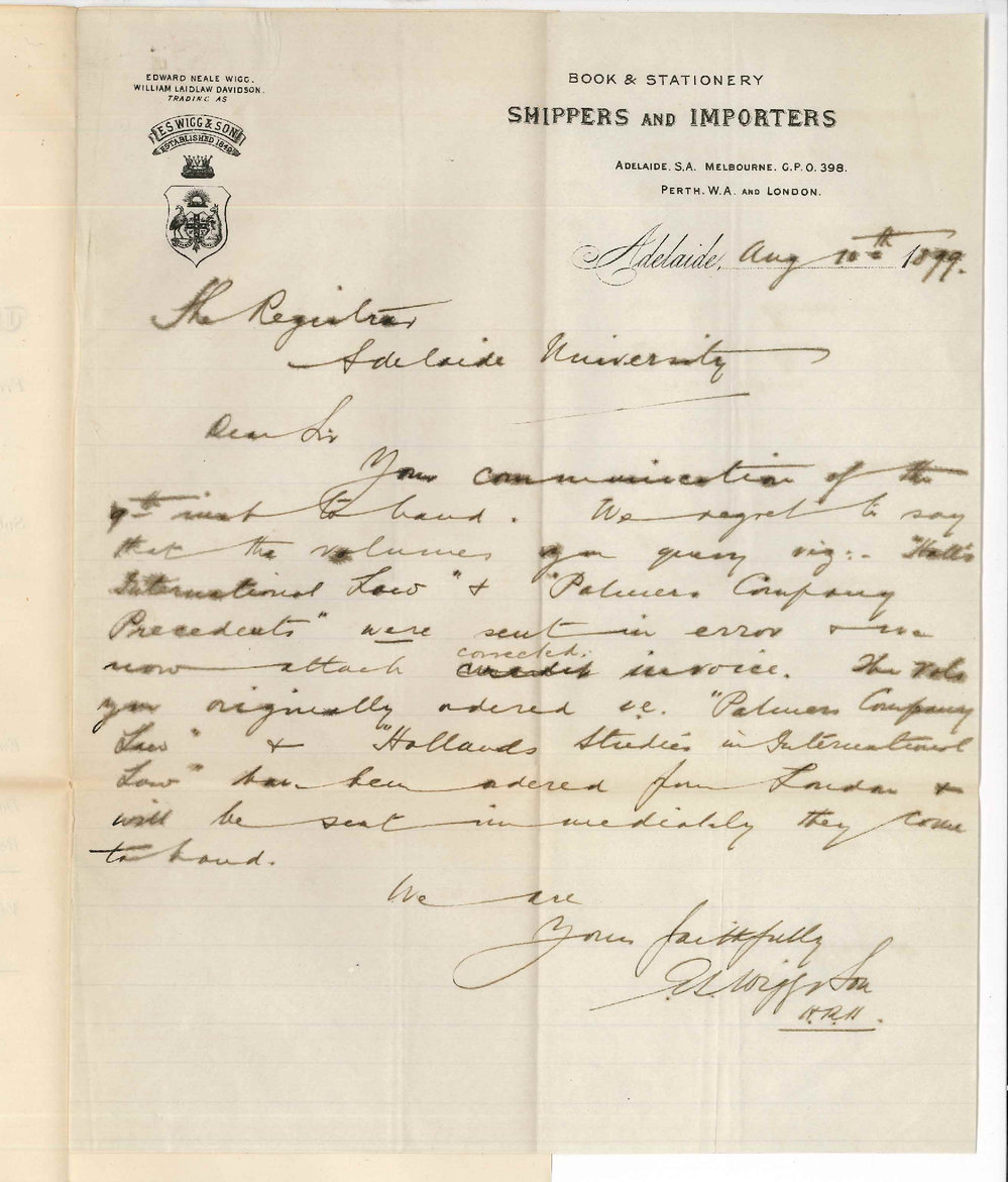 E S Wigg and Son - Adelaide - Books for Library