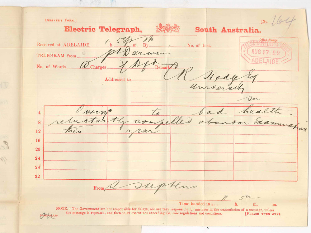 Reverend S Stephens - Port Darwin - Will not sit for Examination this year