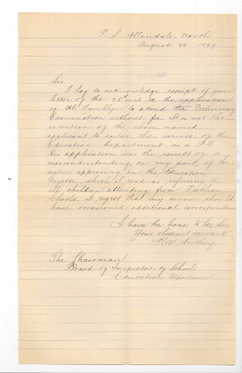 Harold C Tamblyn - Allandale North - Preliminary Exam fee