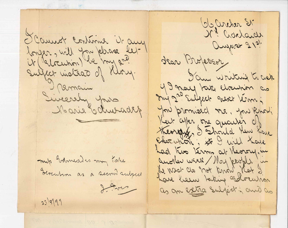 Miss Marie Edwardes - North Adelaide - Permission to take Elocution as a secondary subject