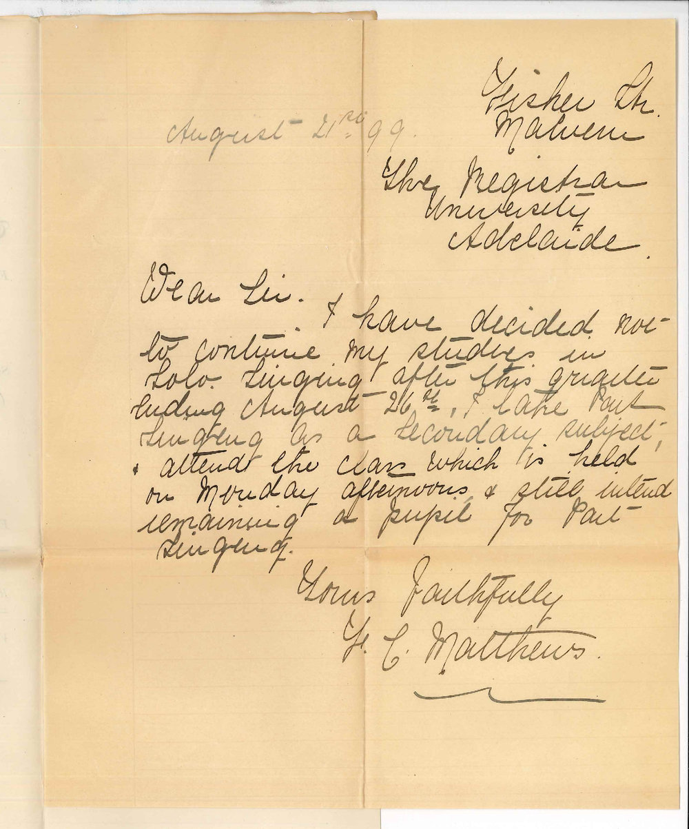 Miss F C Matthews - Malvern - Lessons at the Conservatorium