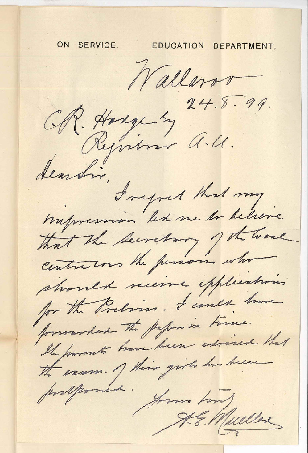 A E Mueller - Wallaroo - Entries Preliminary Examination