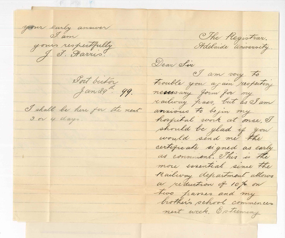 J F Harris - Port Victor - Request for Registrar's signature to Railway Certificate