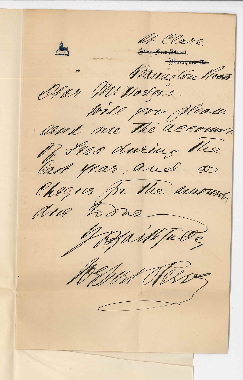 Wybert Reeve - Kensington - Request for Cheque for amount due